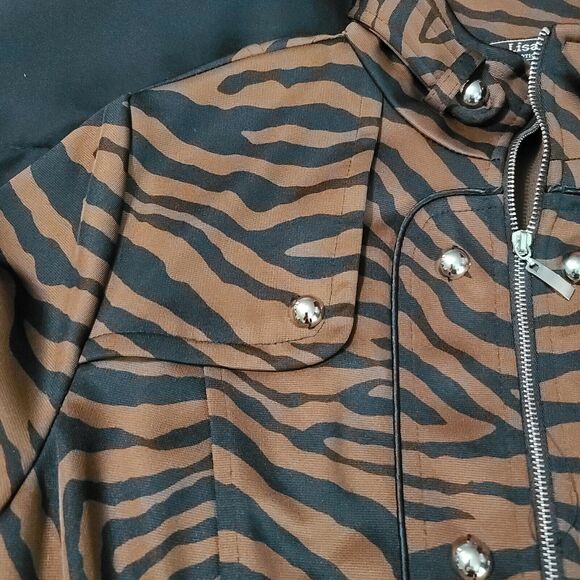 Lisa International Womens Jacket Multicolor Size PM Polyester Blend Stretch Zip - Picture 9 of 12